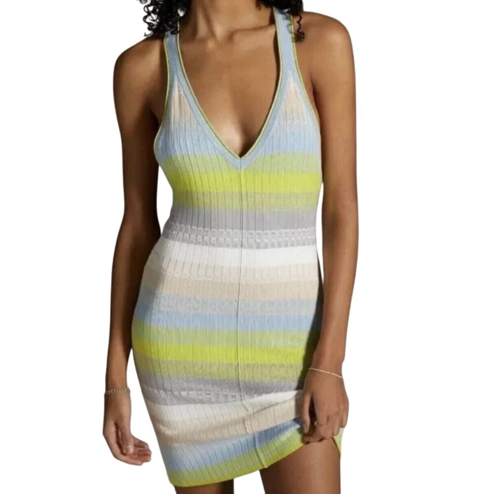 Daily Practice Anthropologie Tuvalu Ribbed Knit Blue Green Sweater Tank Dress